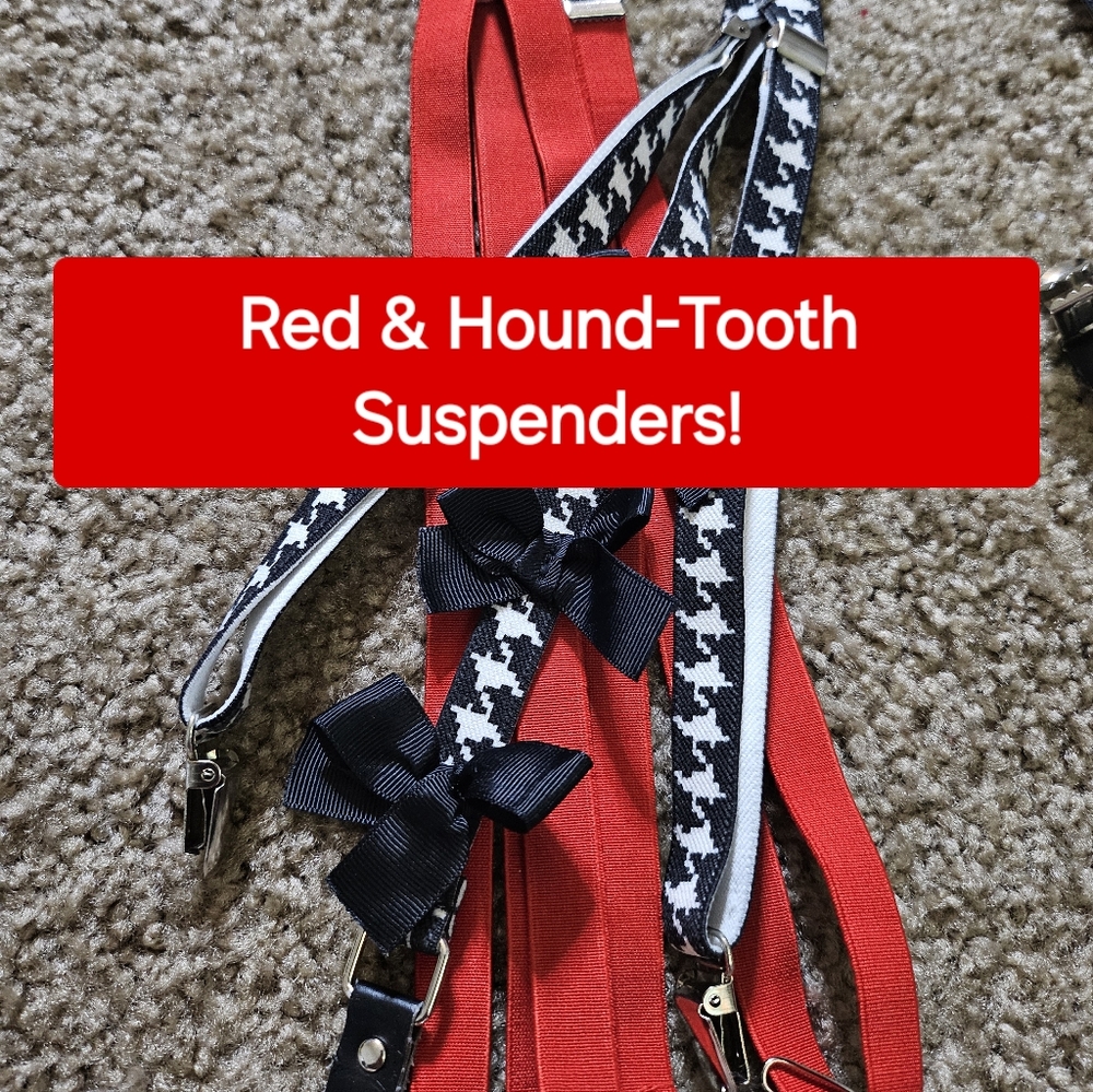 Red and Hound tooth Suspenders